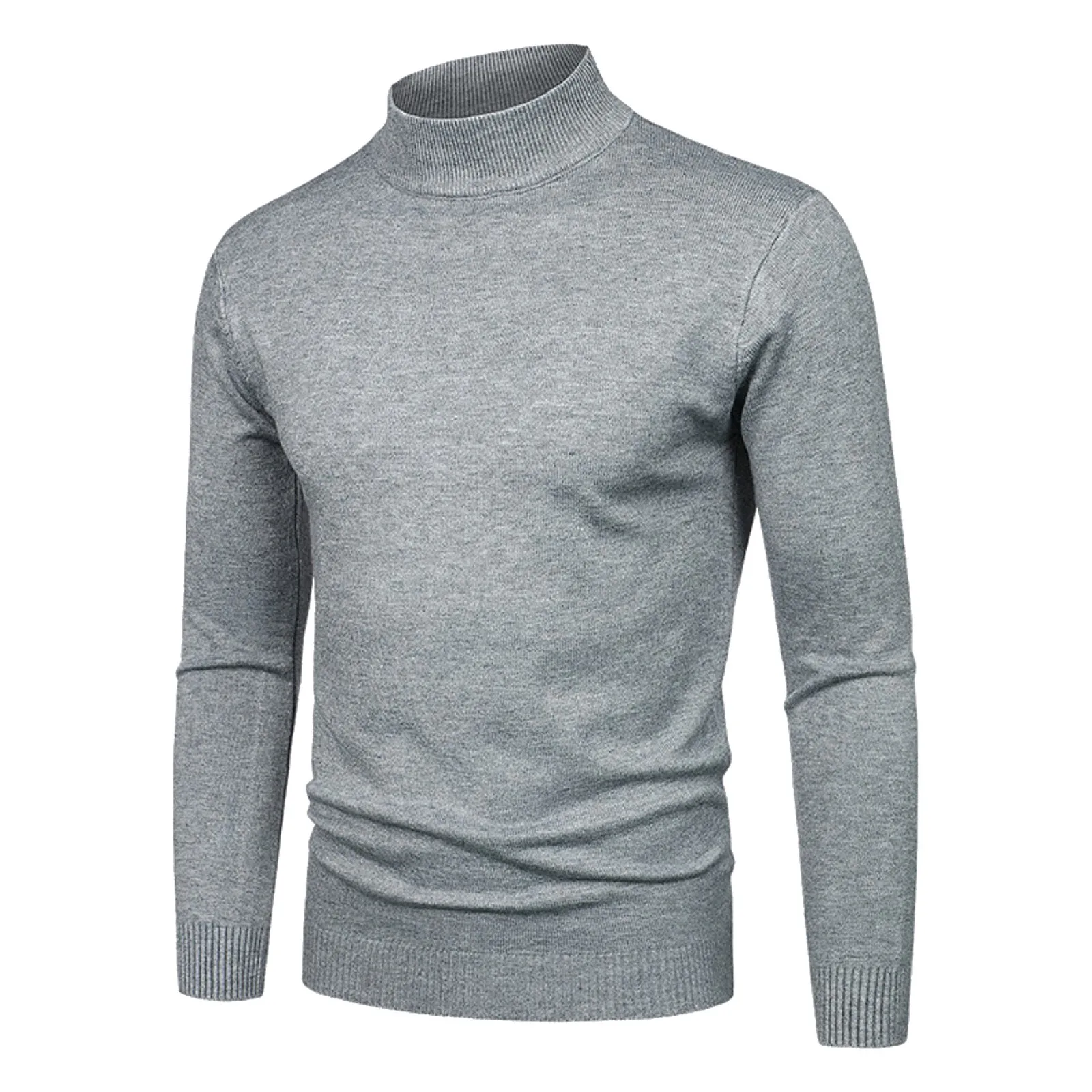 

Men‘S Slim Knitted Sweater Blouse Long Sleeve Turtleneck Pullover Solid Color Fitting Top Autumn And Winter Casual Male Outfits