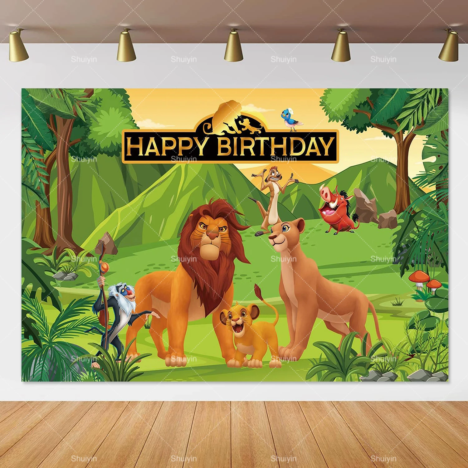Simba's Jungle Celebration Backdrop - Tropical Birthday Party Decor Banner