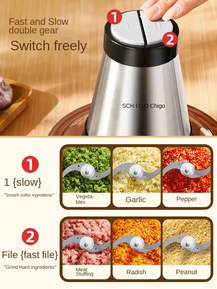 220V Chigo Meat Grinder, Electric Mini Meat Mincer and Vegetable Shredder for Home Use - Multi-functional Kitchen Gadget 2