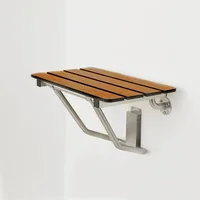 Brown wall mounted bathroom chair Folding Wall Mount Bathroom Shower Seat Bench, Teak Phenolic Seat Installed in the shower 1