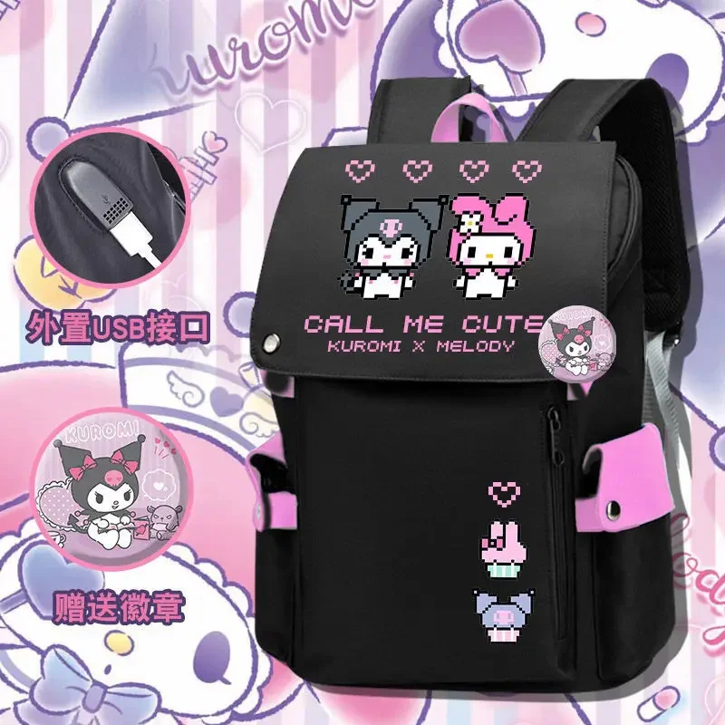 

Sanrio Clow M Schoolbag Girls' Cute Melody Backpack Student Cartoon Black Two-Dimensional Backpack