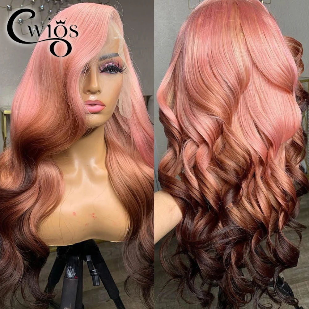 

Pink dyed brown wavy curly hair 180 density lace gel free wig suitable for women's heat resistant cross dressing Queen cosplay