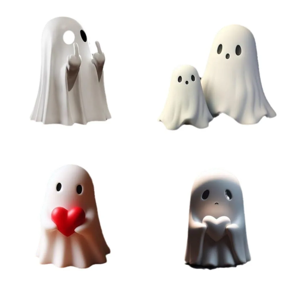 Middle Finger Cute Ghost Statue, Ghosts Small Scary Ghost Figurines, Halloween Home Decorations, Coffee Table Centerpieces Shelf