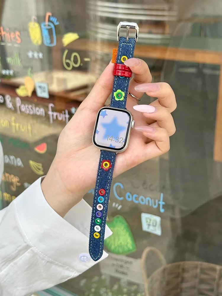 Resin Band Amazon Apple Watch Band Butterfly Cute Denim Leather