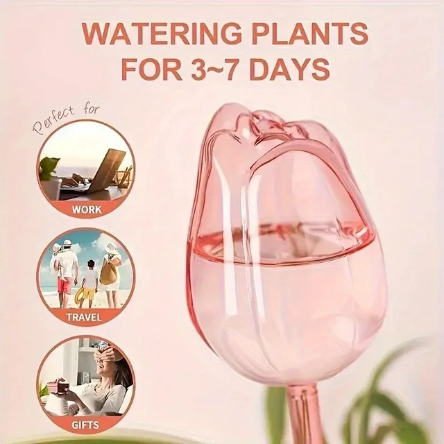 Pink tulip plant watering balls, suitable for indoor and outdoor plants, automatic plant drippers, and automatic watering 4
