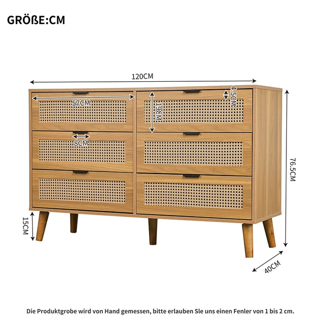 KOMHTOM chest of drawers with 6 Drawers Sideboard Wood Drawer