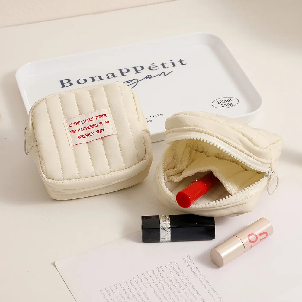 1pc Minimalist Sanitary Cotton Bag, Cream Vent, Red Bag, Zero Wallet, Cotton Fabric Makeup Bag 5