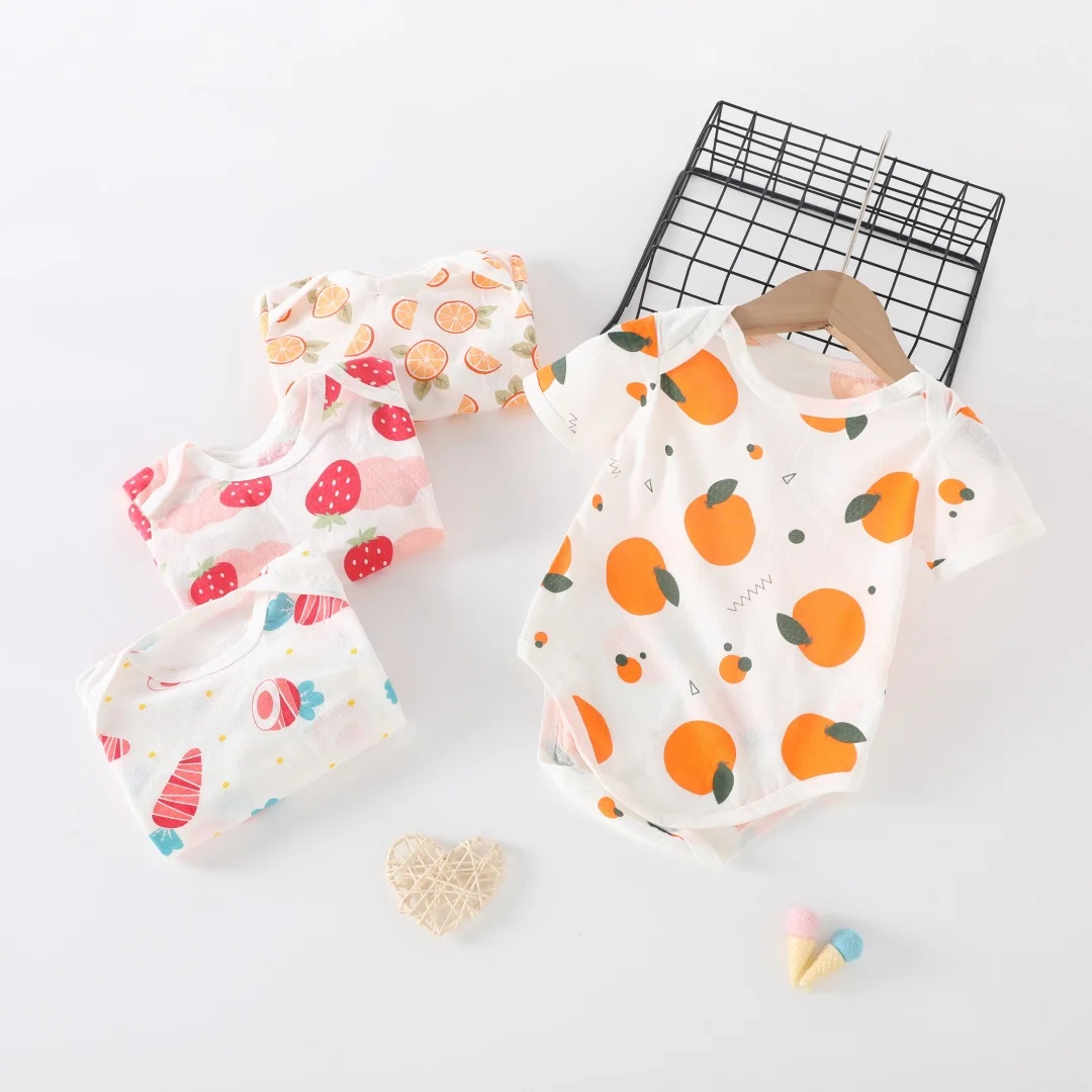 Baby clothes baby sleepsuit 3-24M infant baby girl bodysuit summer short sleeve cute fruit printed cotton knitted onesies comfort breathable romper