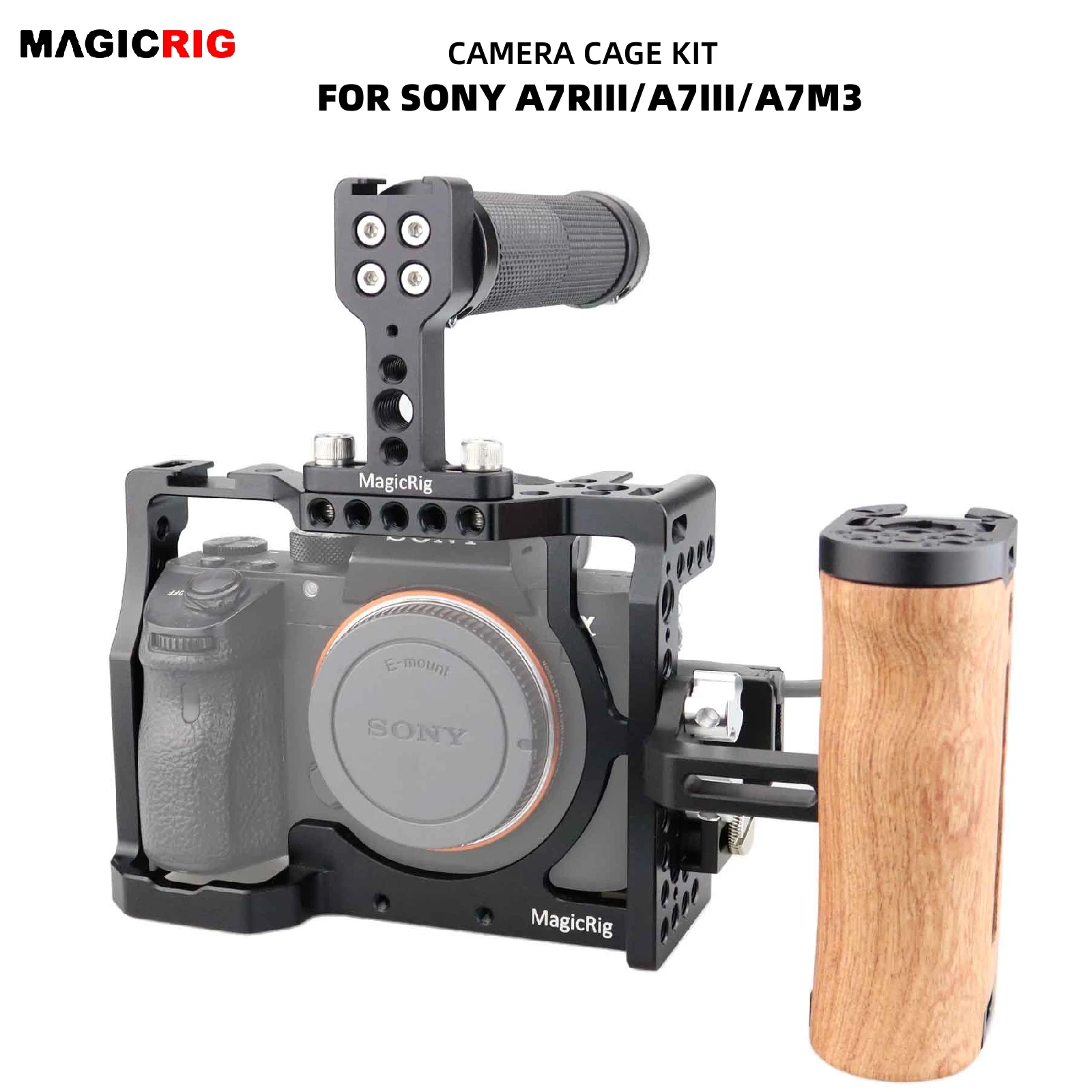 Magicrig A7Iii / A7Riii Kit Gabbia Per Fotocamera Per Fotocamera Sony A7 Iii / A7Riii/A7M3, Con Maniglia Superiore, Maniglia Laterale In Legno, Morset
