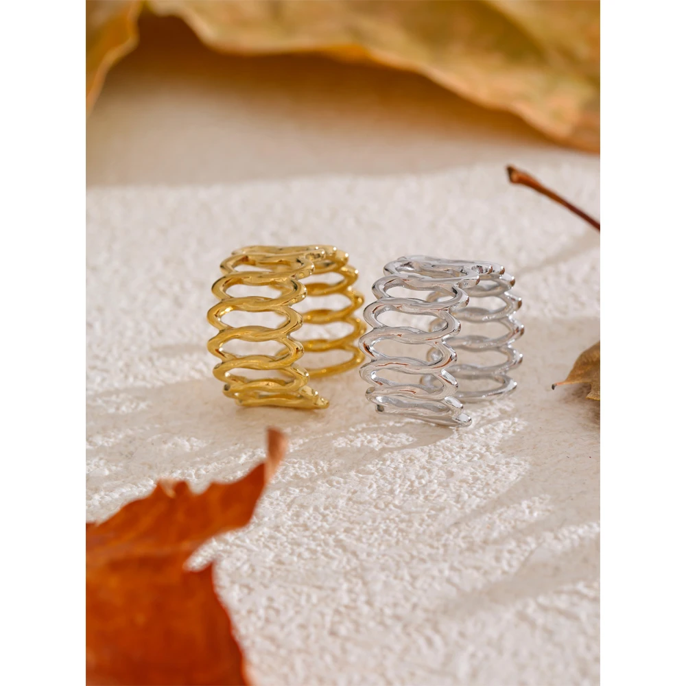 Yhpup Steel Geometric Hollow Distinctive Ring