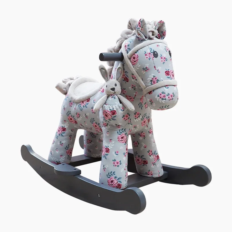 Baby Trojan Solid Wood Rocking chair Horse First Birthday Children's Day Gift Soft Plush Fabric Bunny Rocker