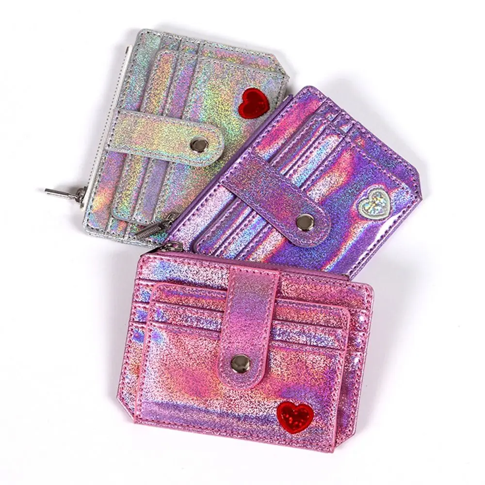 Sequins Credit Card Holder Crystal Color Multi Card Slim Wallet Cute Laser Shining Heart Girl Bus ID Case Cardholder