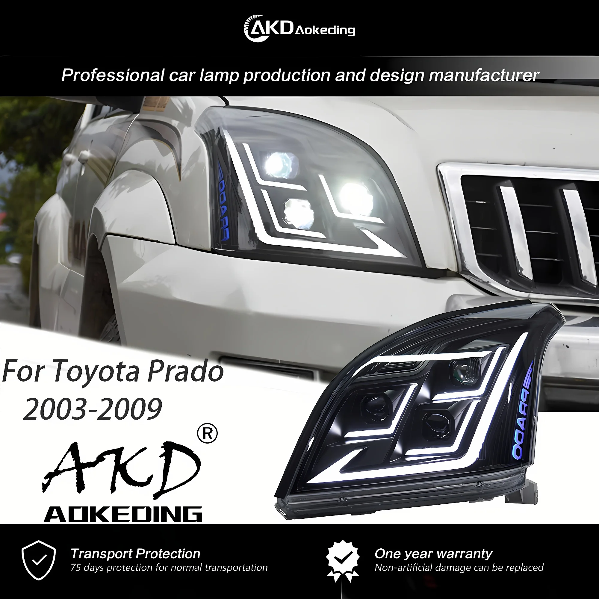 

AKD Front Lamp for Toyota Prado 2003-2009 LED Headlight Projector 3 Lens Front Drl Signal Assembly Upgrad Auto Accessories 2PCS
