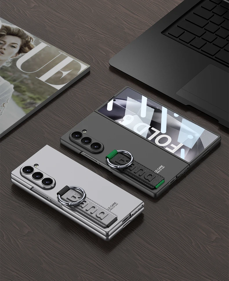 Custodia rigida in PC con retro in vetro satinato per Samsung Galaxy Z Fold 6 5 con cinturino ad anello_voghion.com
