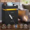 Black Nightstand Set of ,LED Night Stand with Charging Station & Pull-Out Tray,Bedside Table with Drawers, 3