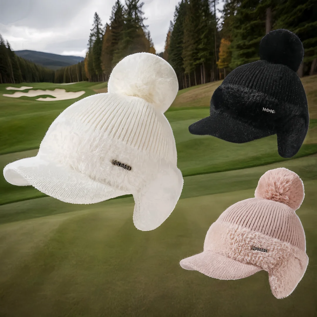 Golf Women's Autumn/Winter New Thickened Plush Warm Hat Outdoor Ball Playing Anti Cold Wind Ear Protection Knitted Ball Hat