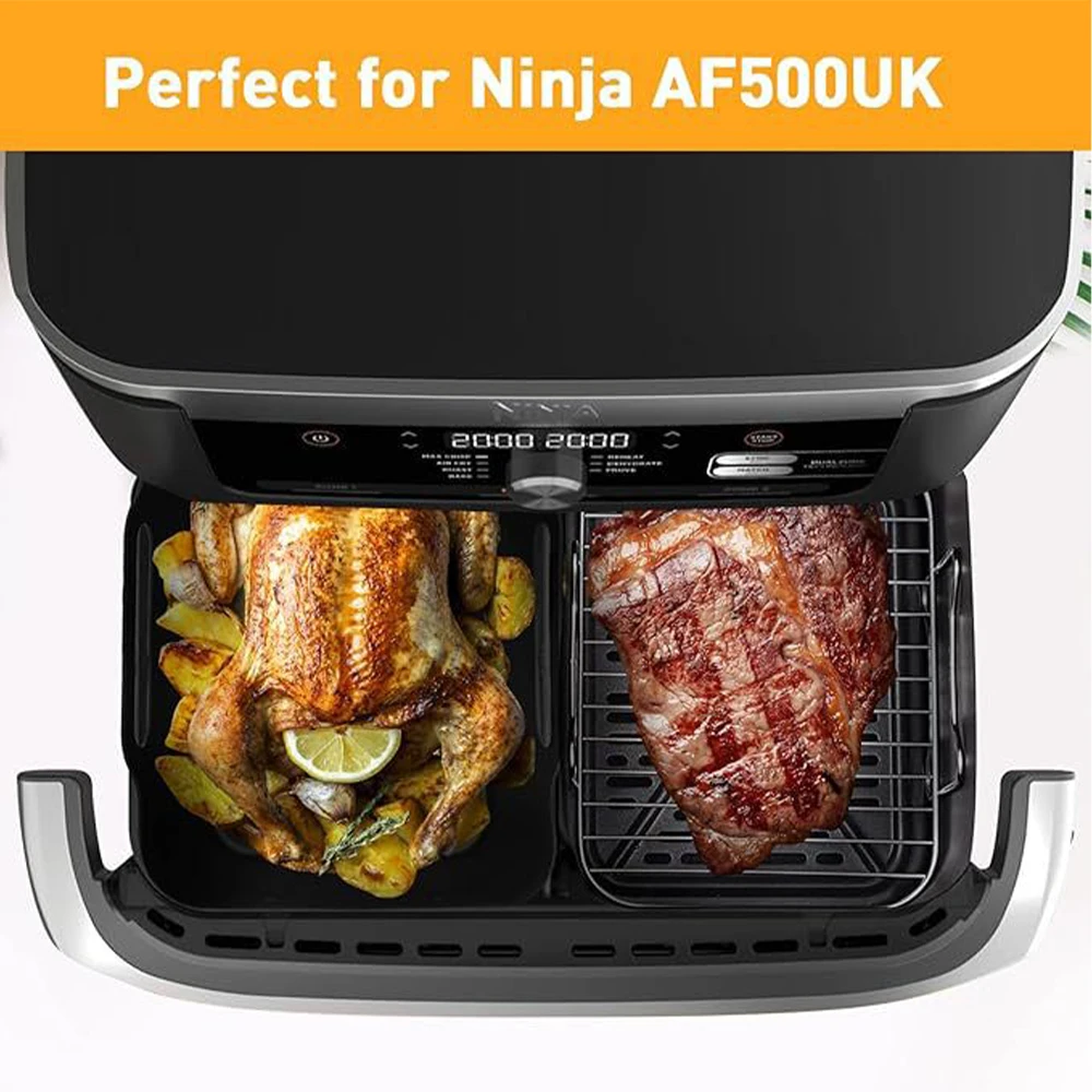 Air Fryer Accessories Rectangle Dual Basket Double Layer Grill Skewer Rack For Ninja DZ201 DZ401 DZ550 Roasting Cooking