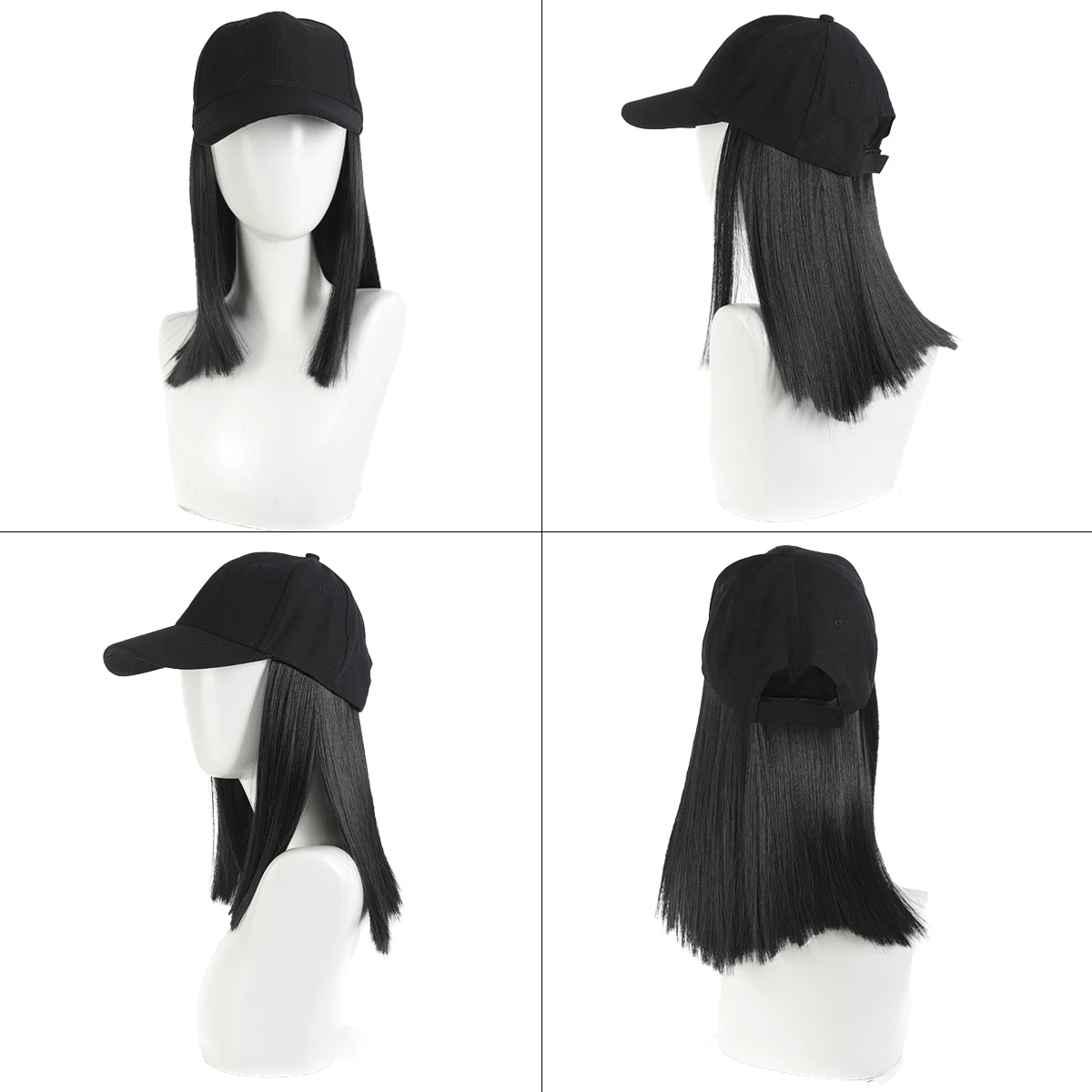 Synthetic black cap short straight hair wig women's heat-resistant and affordable wig hat short hair styling