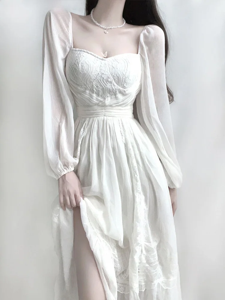 

White Dress Spring and Summer New First Love Temperament Waist-Controlled Long