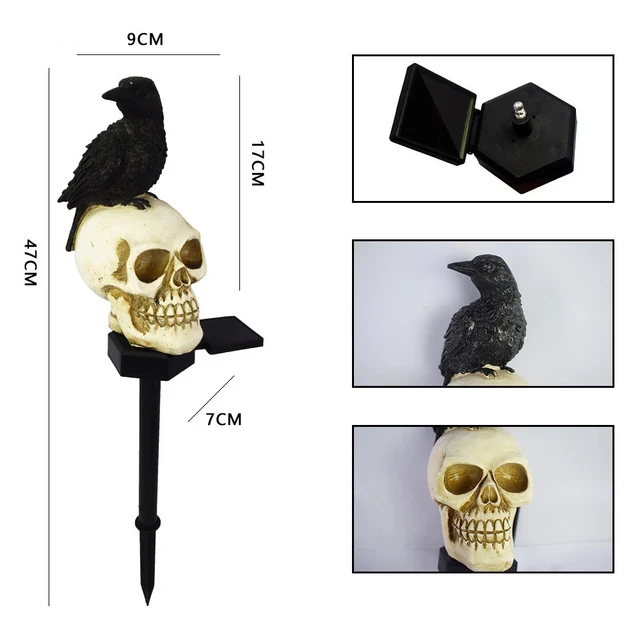 Napenergia Gyanta Halloween Crow Koponya Light Kültéri Vízálló Led Világos Erkély Ünnepi Lámpa Kerti Dekoratív Fény - Image 6