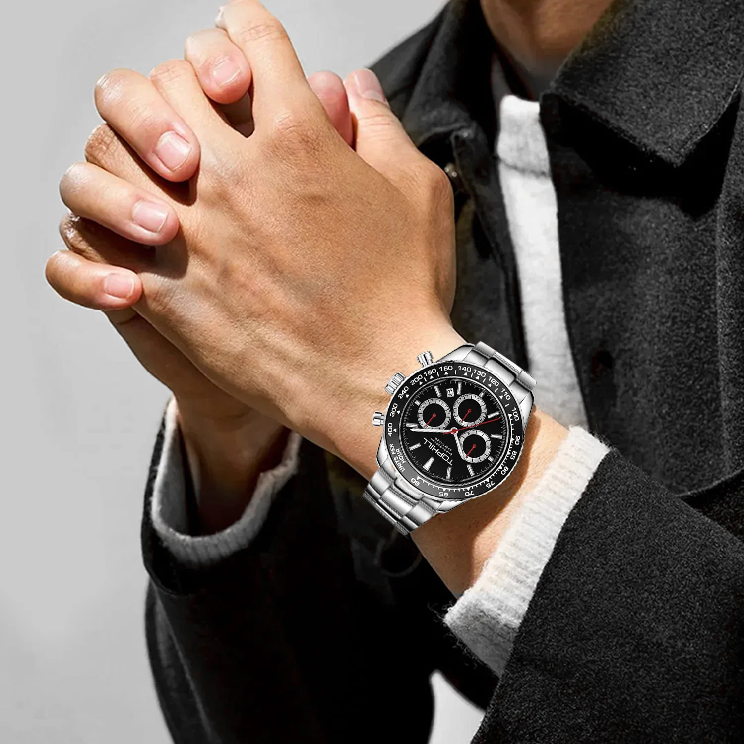 Orologio da uomo retrò con quadrante grande in acciaio inossidabile