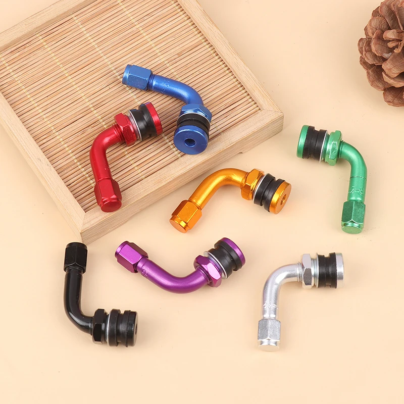 Tire Valve Caps Tire Valve Cap 2Pcs 90 Degree CNC Aluminum Alloy Universal Tubeless Valve Stems Caps Motorcycle Wheel Tire Valves Stem Cap Air Cover