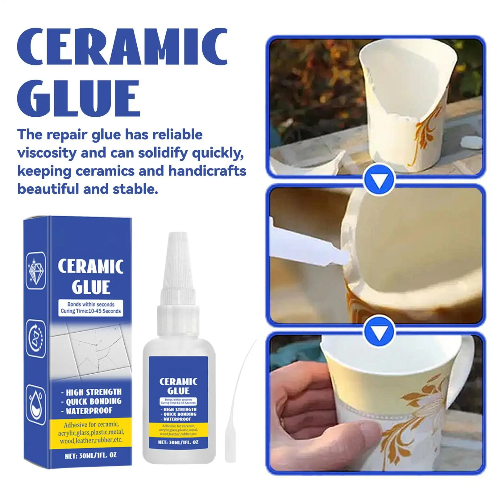 30ml Ceramic Repair Glue Ceramic Cracks Sealant Strong Glue Strong Adhesive Clear Glue For Porcelain Glass Pottery Wood Repair
