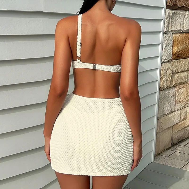2024 New 3 Pieces Set Push Up Swimsuit Women Thong Swimwear Sexy Micro Bikini Set With Sarong Skirt White Beachwear Bathing Suit