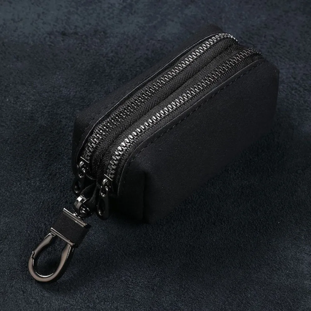 Compact Suede Leather Keychain Wallet with Zipper - Multifunctional Coin Purse & Large-Capacity Key Holder