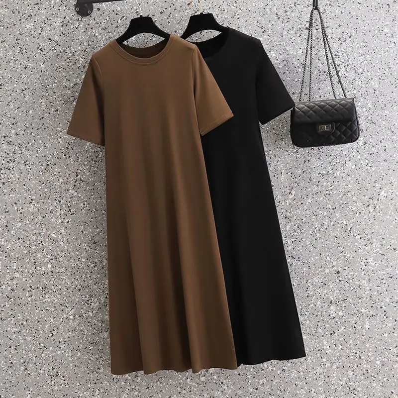 

Women 2024 Summer Fashion Long T Shirt Dresses Female Solid Color Short Sleeve Dress Ladies O-Neck Casual Loose Vestidos B03