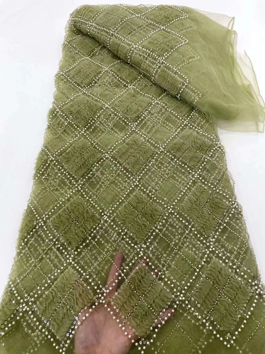 

Африканская Кружевная Ткань 5 ярдов 2023, высококачественные бусины с блестками, нигерийская кружевная ткань, роскошные ткани для свадебного платья
