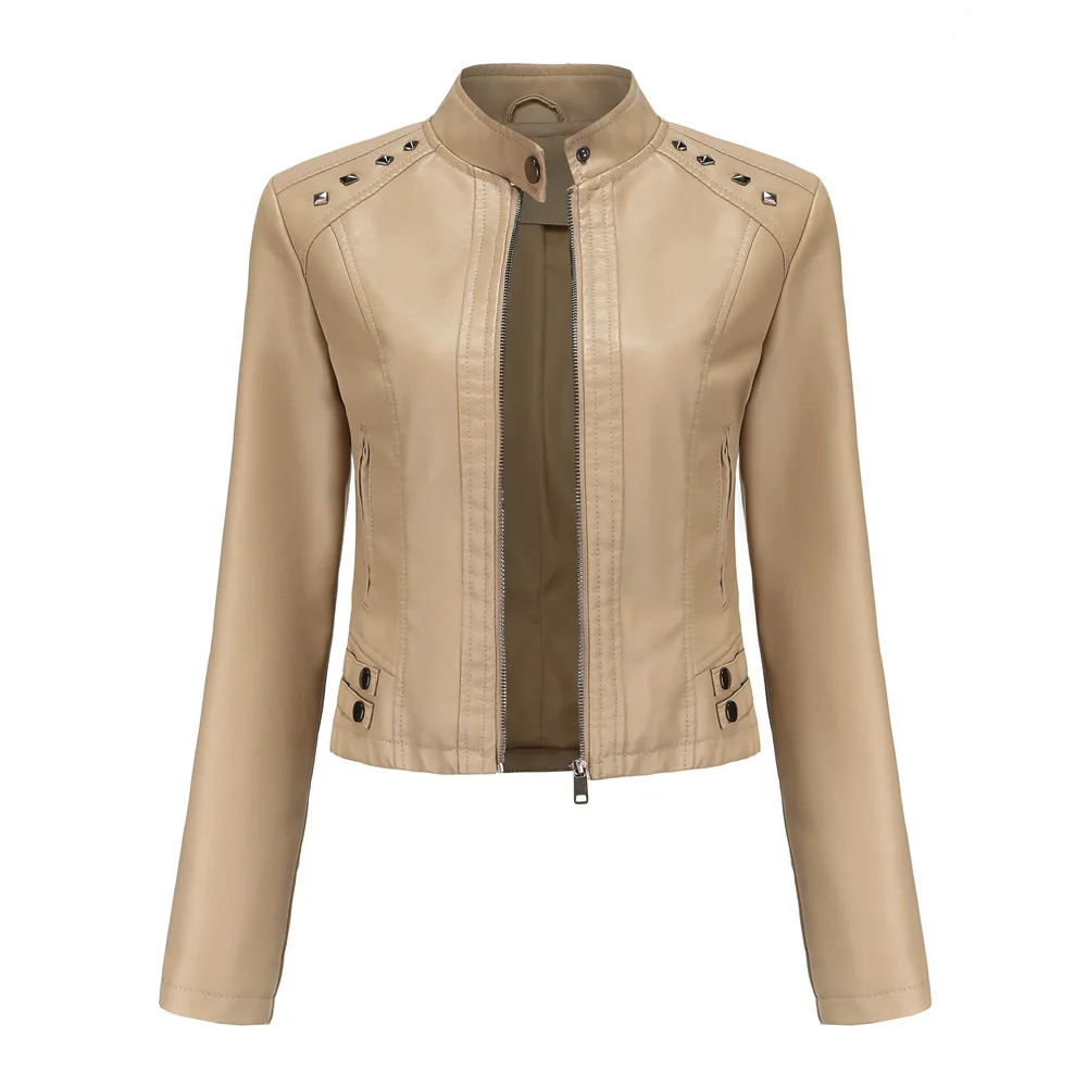 

Motorcycle Faux Leather Jacket Spring Autumn Coat Veste Femme Chaqueta Mujer Black Coffee Women Moto Biker Zipper Jacket Coats