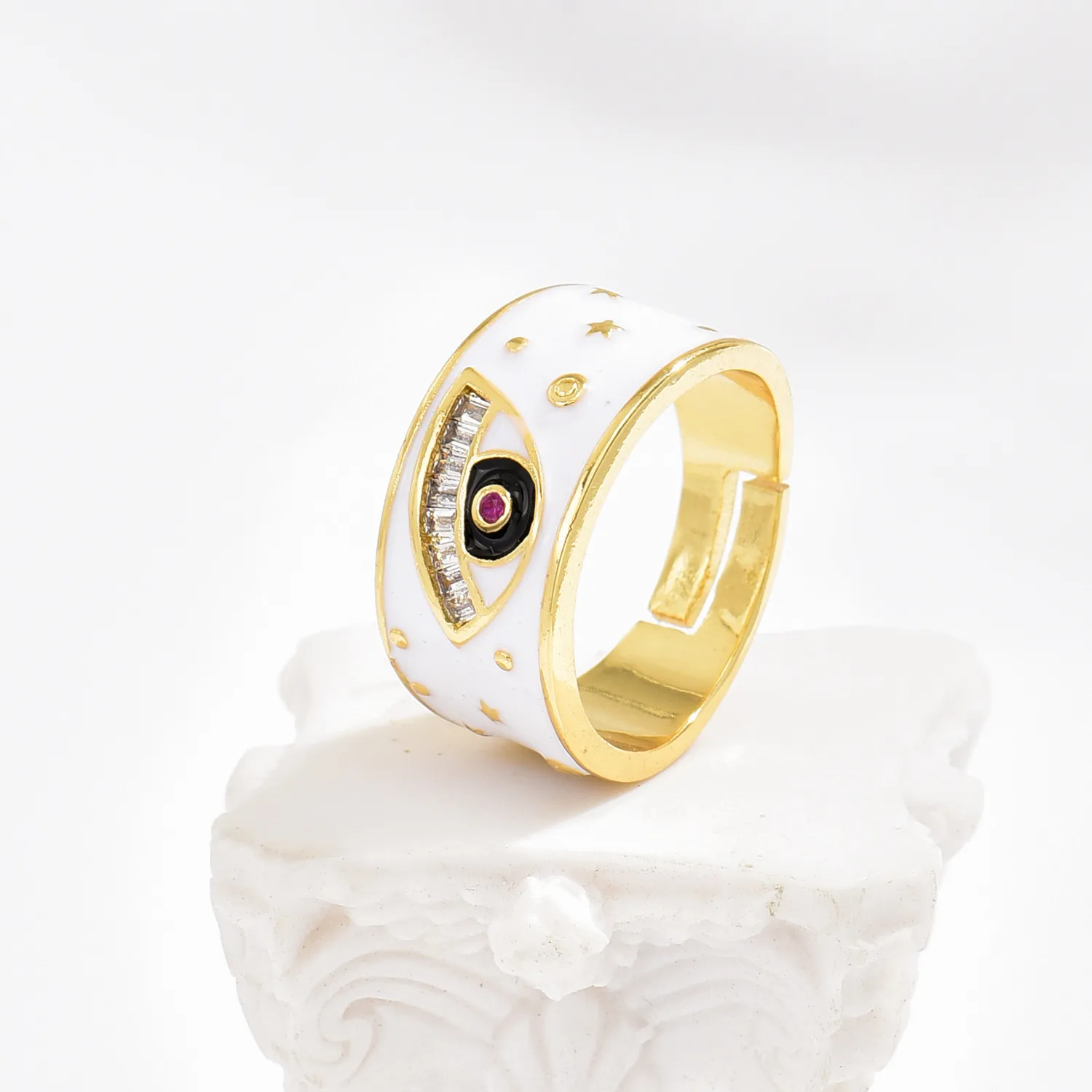 2021 INS Color Rainbow Fashion Rings For Women Finger Jewelry Clear CZ Colorful Neon Enamel Open Adjusted Dome Ring
