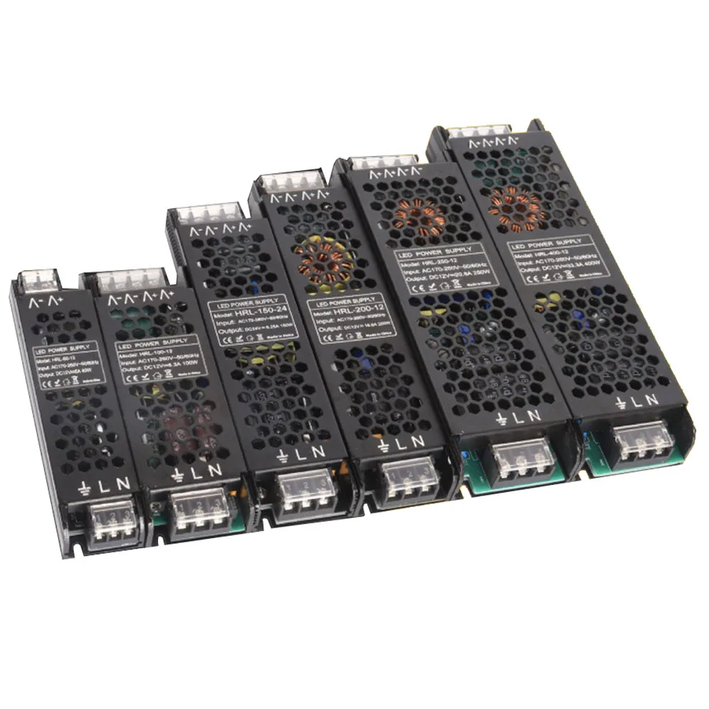 Transformador 60w 100w 150w 200w 300w 400w Led Driver de Alimentação Super Fino a d Conversor para Lâmpada Led Luz de Tira ac dc 12v 24v