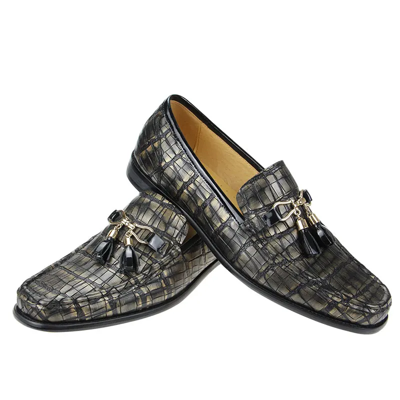 Hand Polished Men Loafers Shoes Classic Crocodile  Printed Genuine Leather Shoes No Slip Luxury Fashion Comfortable MaleFootwear