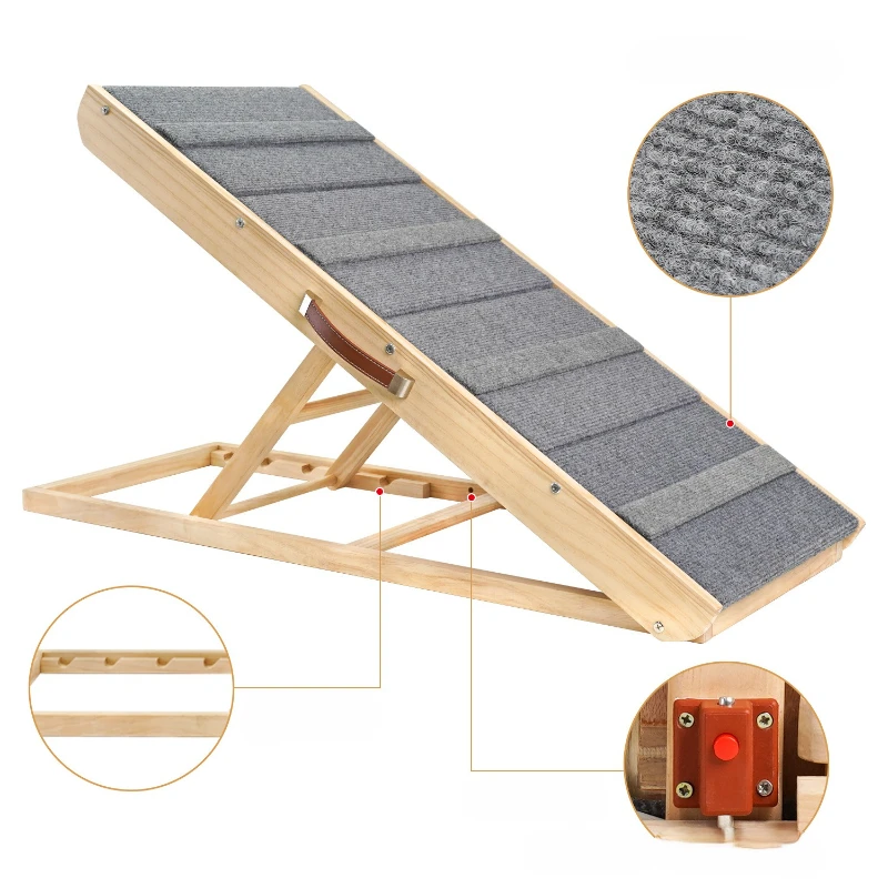 Pet Supplies New Adjustable Pet Ladder Solid Wood 4-layer Ramp Dog Stairway Accessible Ups And Downs Sofa Ladder