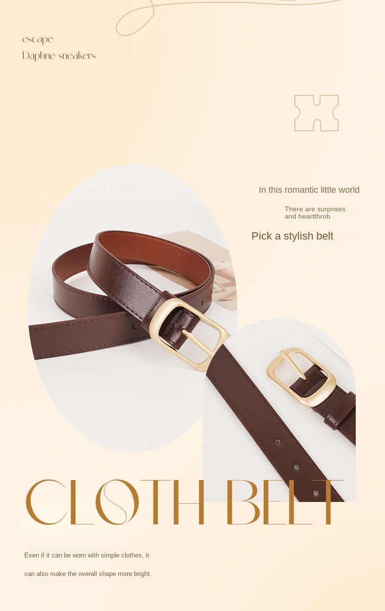 Women's Belt Versatile High-End Feel Belt Pure Cowhide Simple Pin Buckle Fashion Decorative Jeans Belt