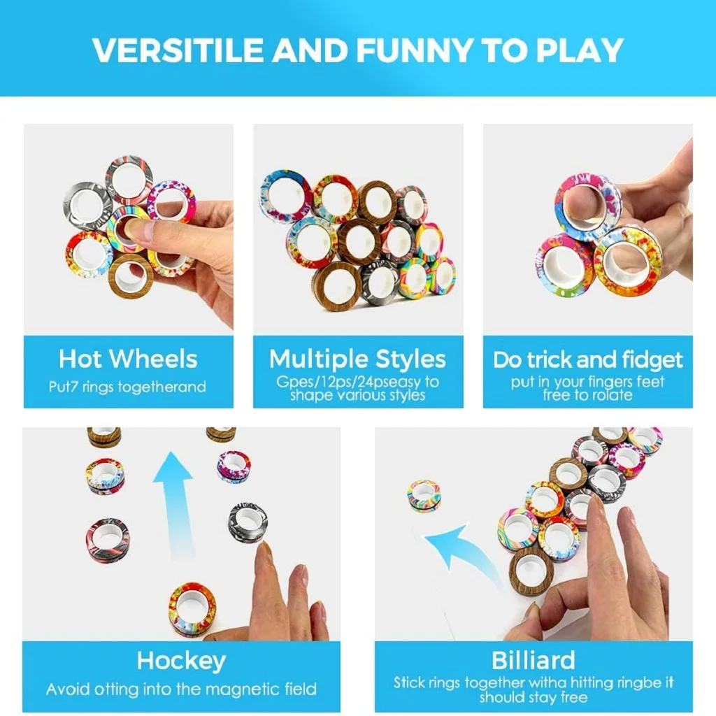 Magnetic Rings Fidget Toy for Adult, Idea ADHD Anxiety Magnetic Fidget Toys Set Fidget Spinner Rings for Relief, Gifts for Teen 5