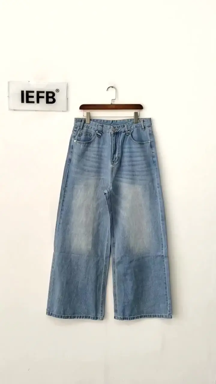 IEFB Wide Leg Jeans New Simple Style Pocket Zipper Casual Male