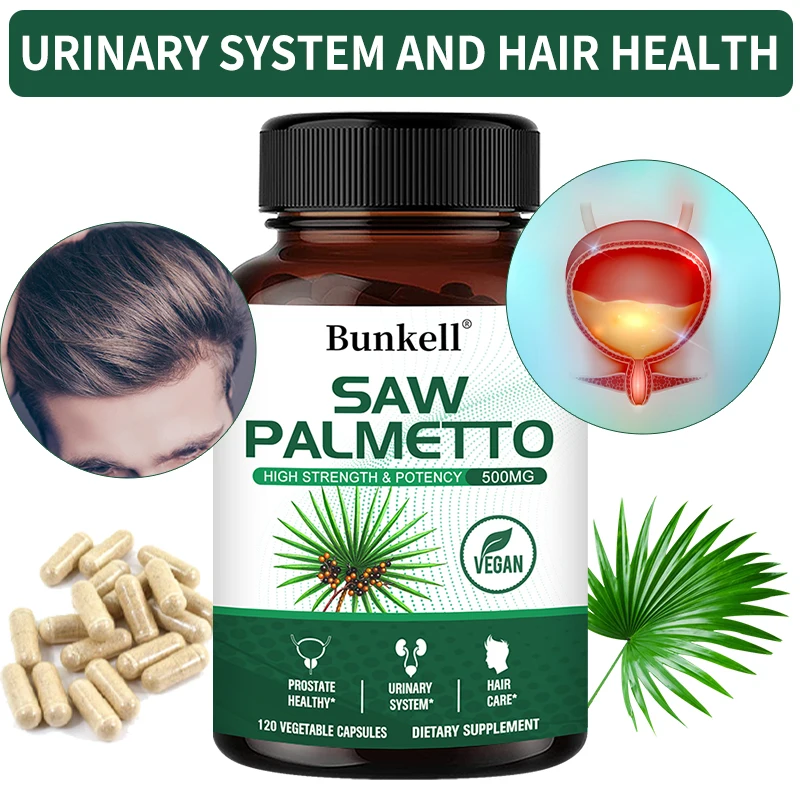 Saw Palmetto Extract 120 Capsules Non GMO and Gluten Free Formula Supports Prostate and Urinary Tract Health Healthy Hair