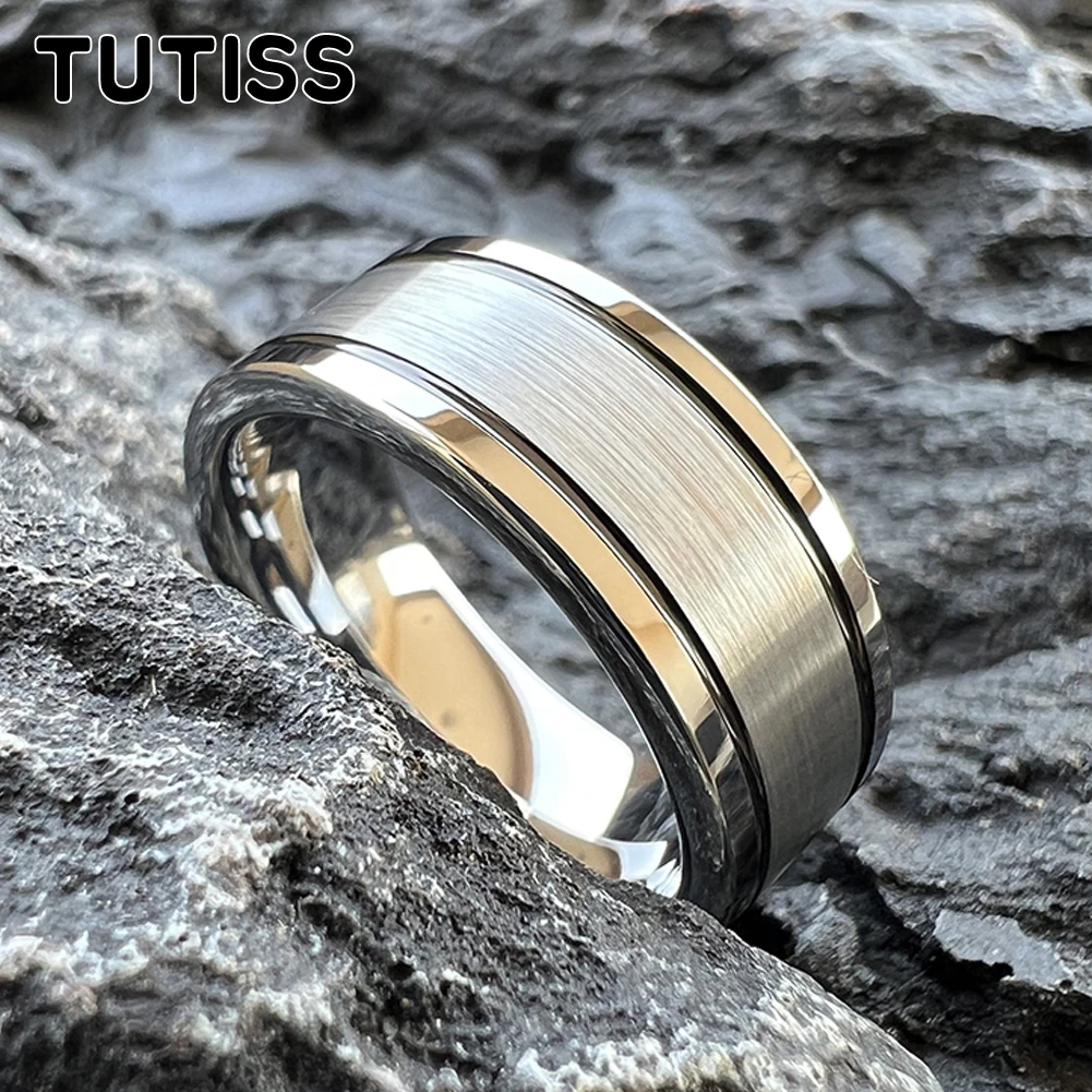 TUTISS 8mm Mens Tungsten Engagement Rings Womens Wedding Bands Double Grooved High Polished Shiny Comfort Fit