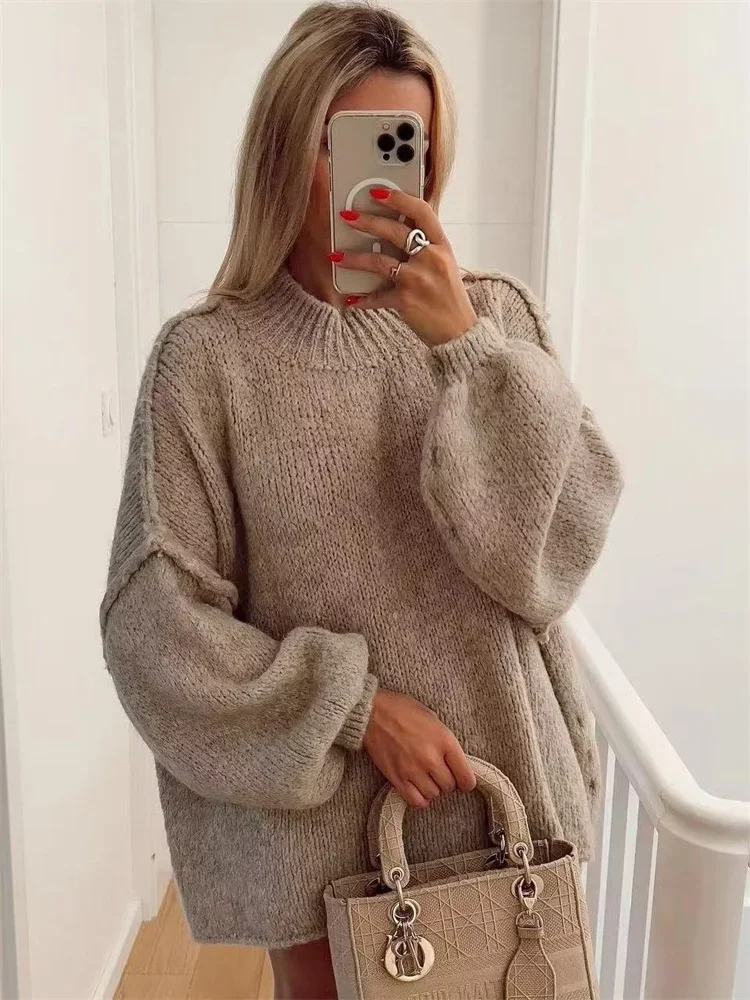 

Tossy Autumn 2023 Knit Sweater Pullover Female Loose Turtleneck Casual Patchwork Oversized Sweater Knitwear High Street Pullover