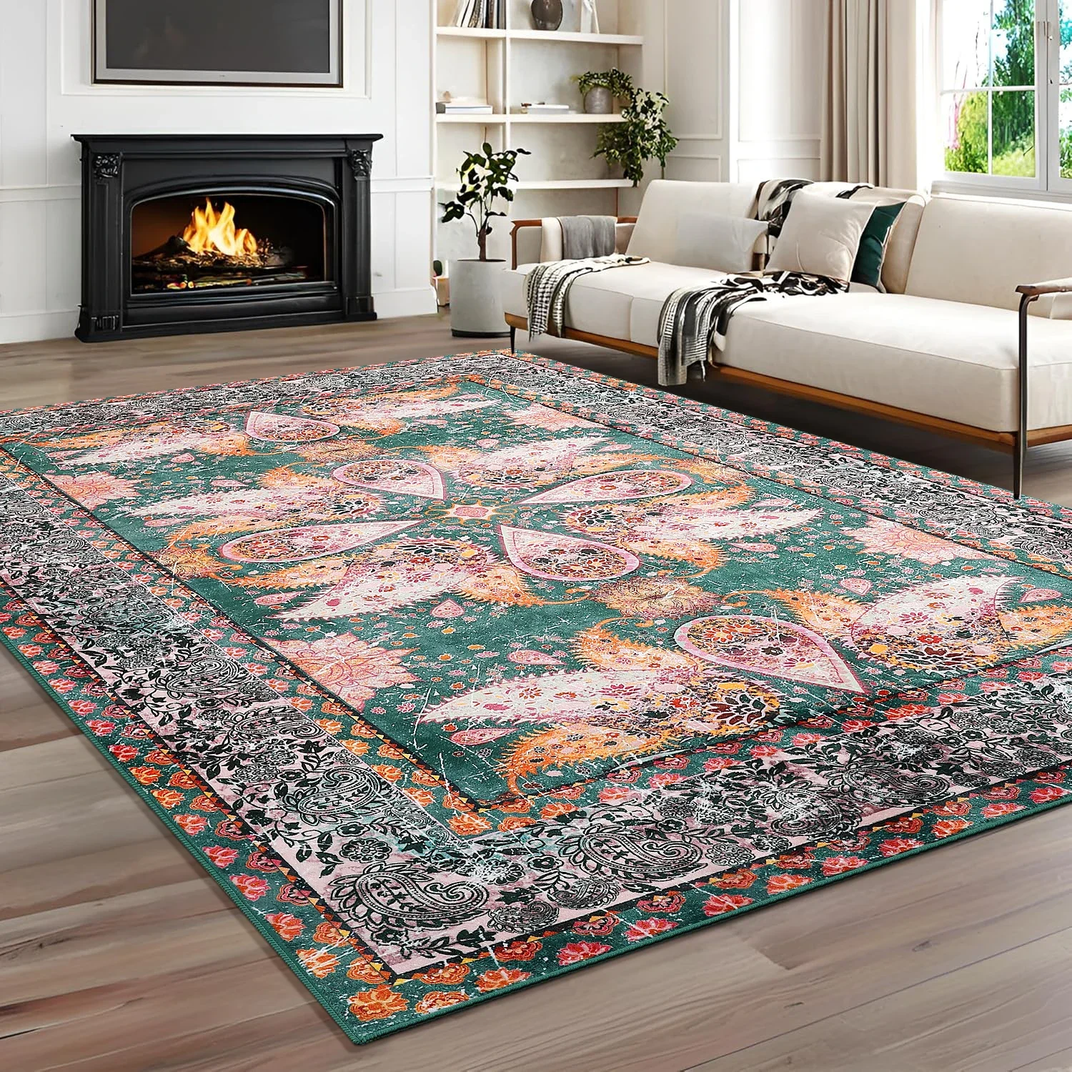 NOAHAS Washable Rugs for Living Room Non Slip Vintage Rug Faux Wool ...