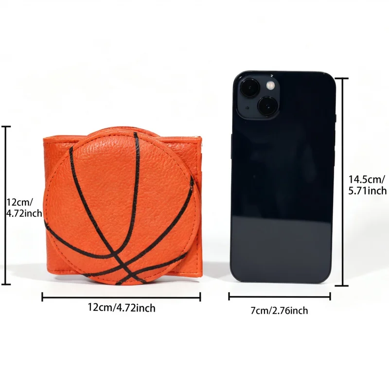 RFID Barrier Leather Men's Basketball, Football, Burger Wallet, PU Leather Double Fold Card Clip, Zippered Coin Pocket
