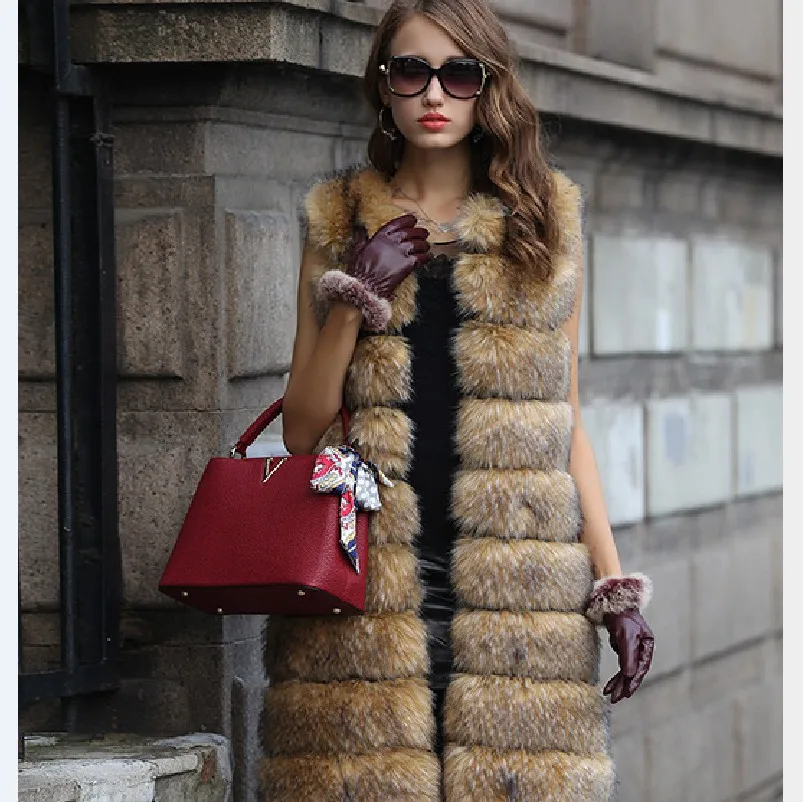 

Wholesale New European and American Slim Fit Fox Fur Vest Long Coat Women's Coat