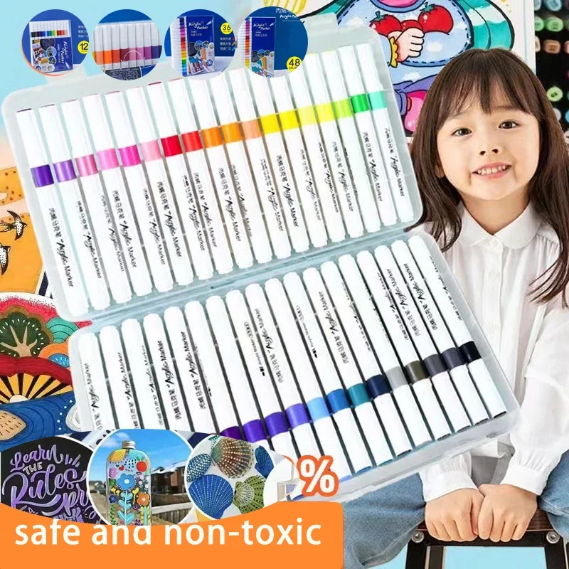 Acrylic Markers Set - 12-60 Colors Soft Tip Pens for Painting on Wood Fabric Ceramic and Glass