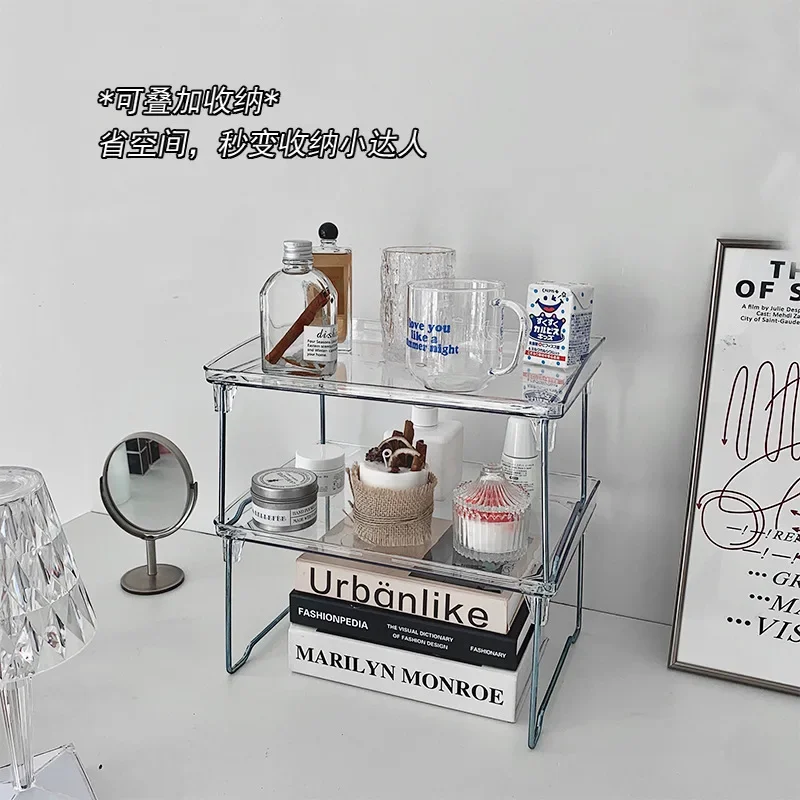 acrylic shelf Kitchen office desktop storage Multi-layer transparent dormitory good folding arrangement spice organizer