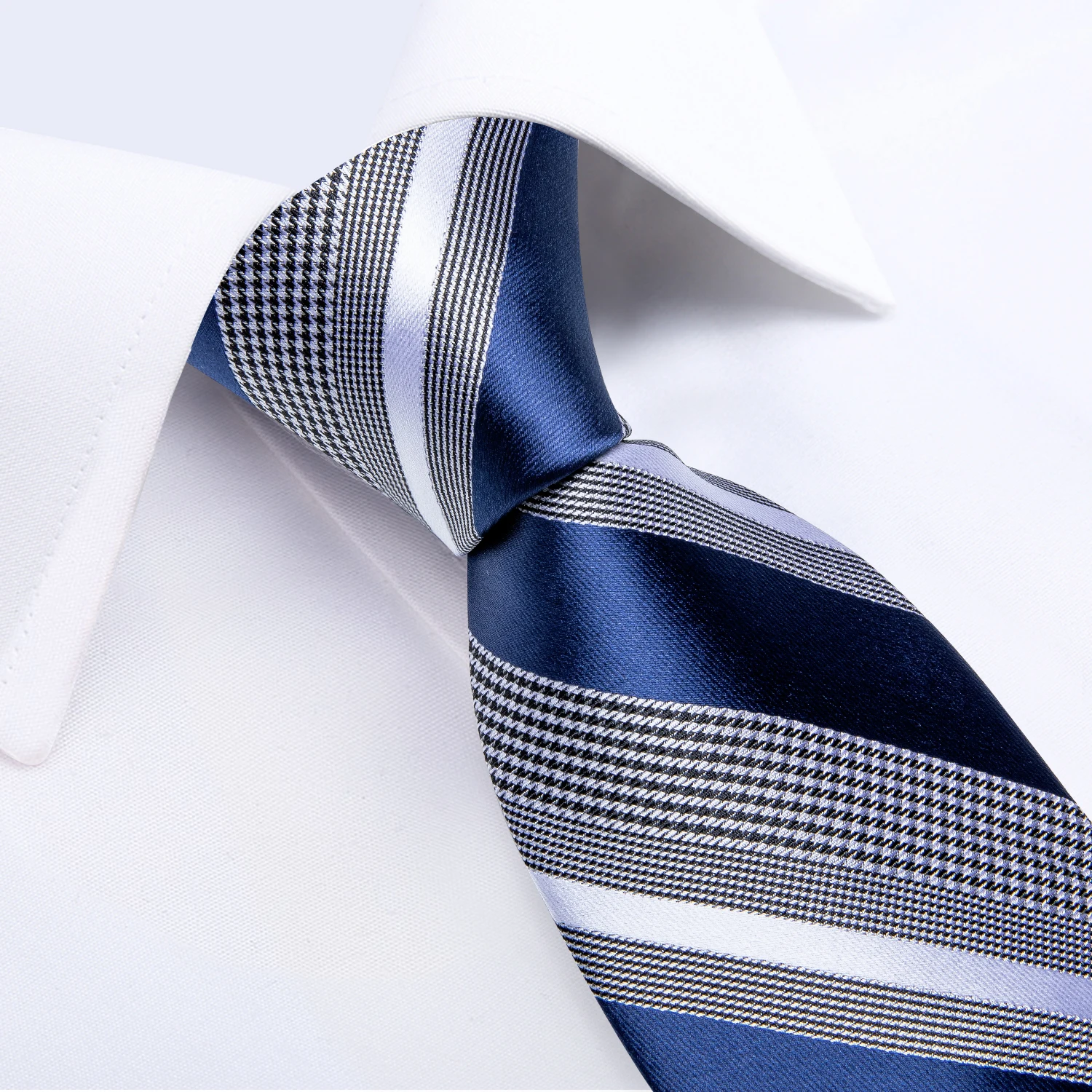 Luxury Blue Striped Mens Necktie Set - 8cm Width with Pocket Square  Cufflinks for Wedding  Business