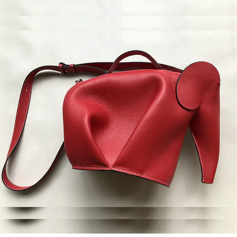 

Giant Elephant Bag Genuine Leather Crafted Customized Cute Animal Shaped Crossbody Messenger Purse Tote Cowhide Gift Red