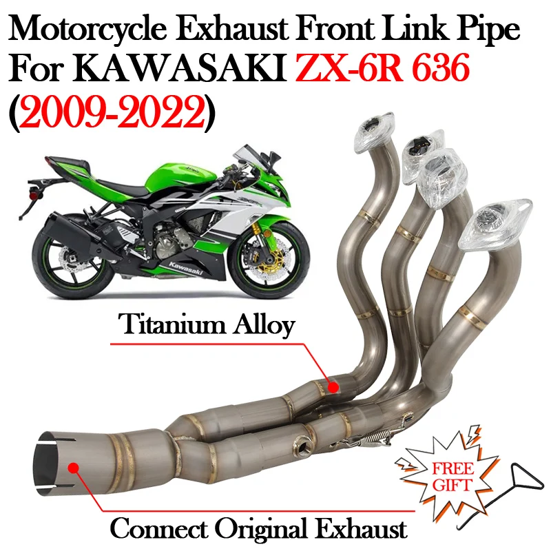 

Slip On For KAWASAKI ZX-6R ZX6R 636 2009 - 2022 Motorcycle Titanium Alloy Exhaust Front Mid Link Pipe Modify Muffler Escape Moto